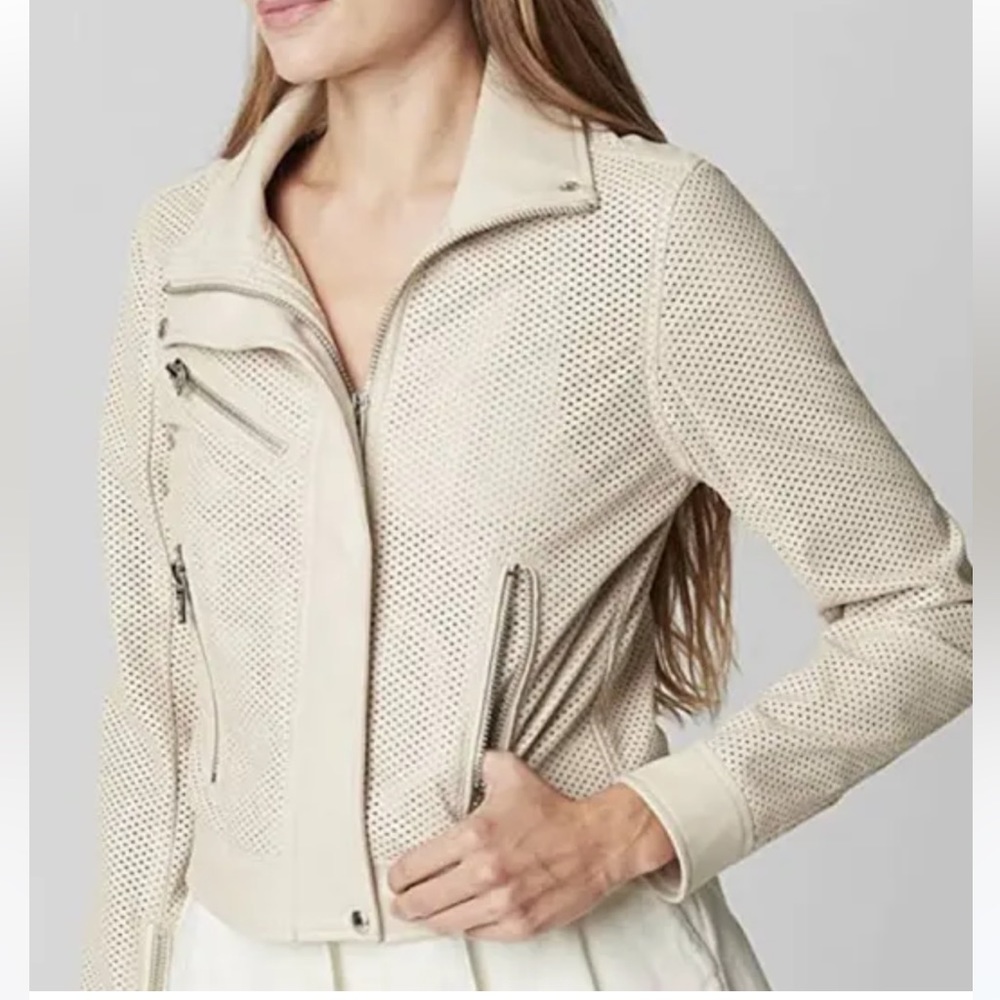 BLANK NYC cream vegan leather motorcycle jacket